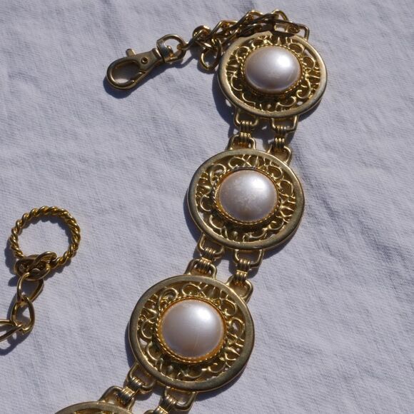 Vintage Harwill NY Faux Pearl Chain Belt - Picture 2 of 8